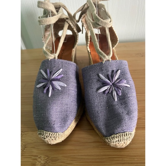 Andre Assous Purple Lace Tie Up Espadrilles Wedge Heels Size 9 - Picture 4 of 8